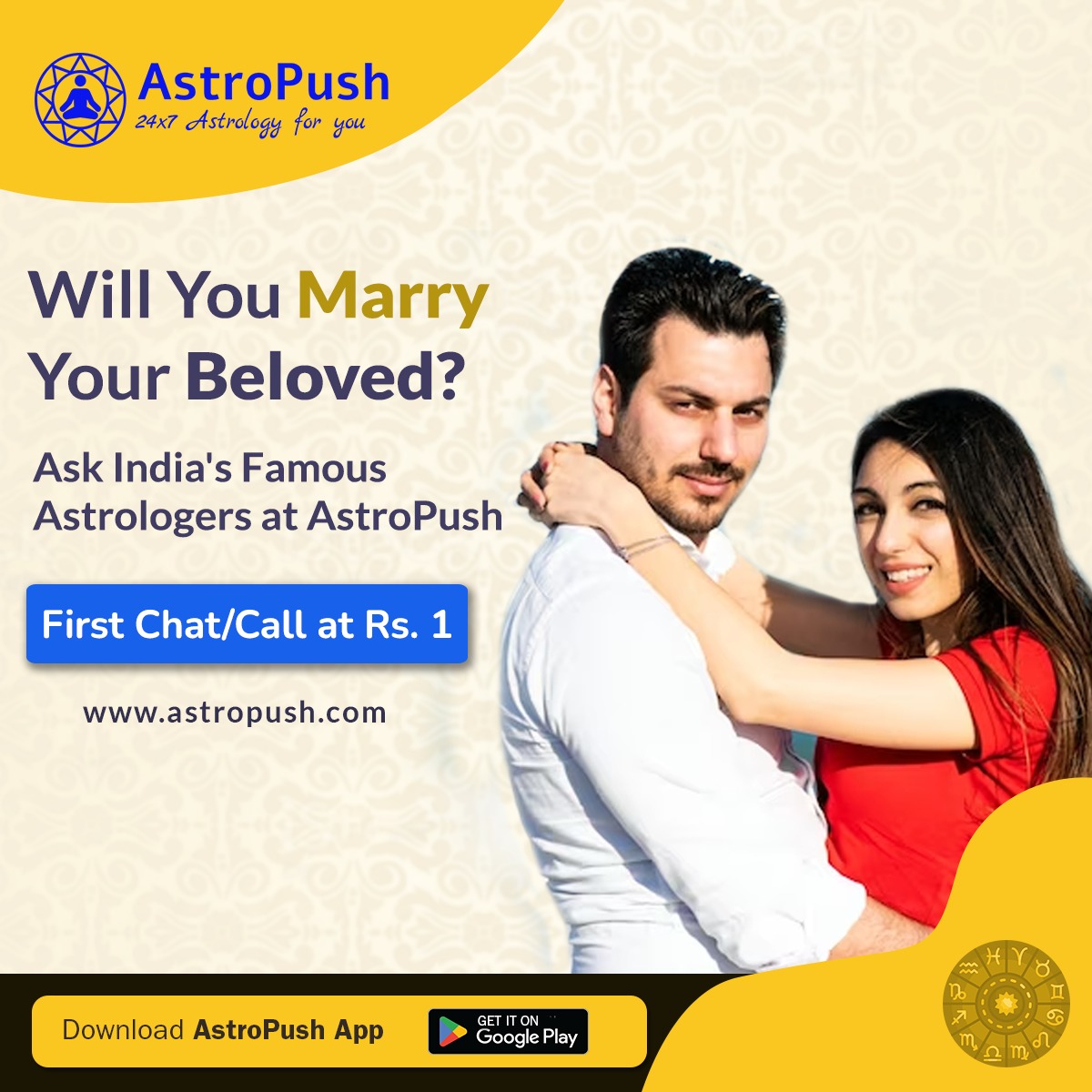 AstroPush's tweet image. Will You Marry Your Beloved?
Download the AstroPush App Today.
Now Avail this limited period Offer: First chat/Call at Rs. 1/-
Click on- bit.ly/astropush
Visit- astropush.com
#AstroPush #bestastrologyapp #bestastrologyappinindia #LoveAlignedStars