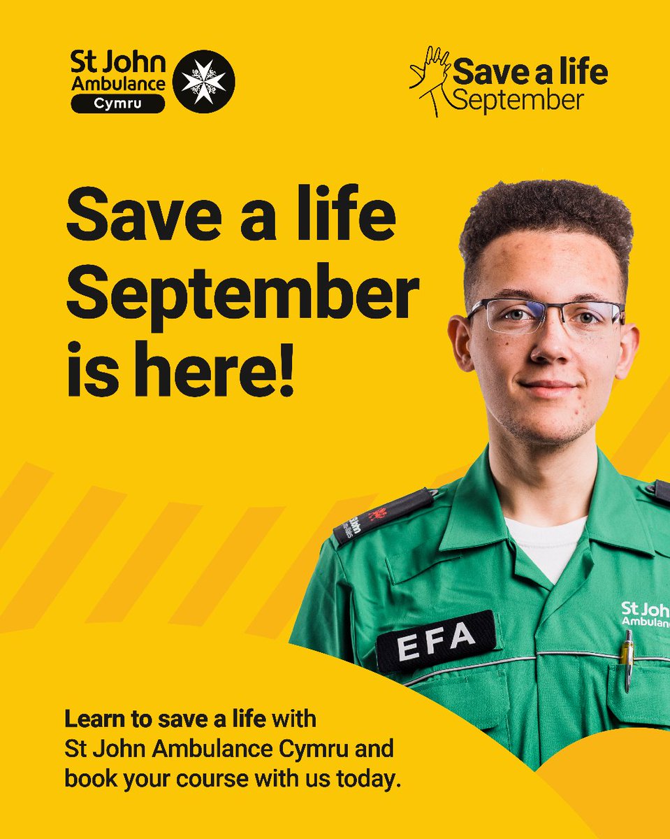 SJACymru's tweet photo. Learn life saving skills this September. Read more 👉https://t.co/Vazs5AQqLO https://t.co/GsiAqomr0H