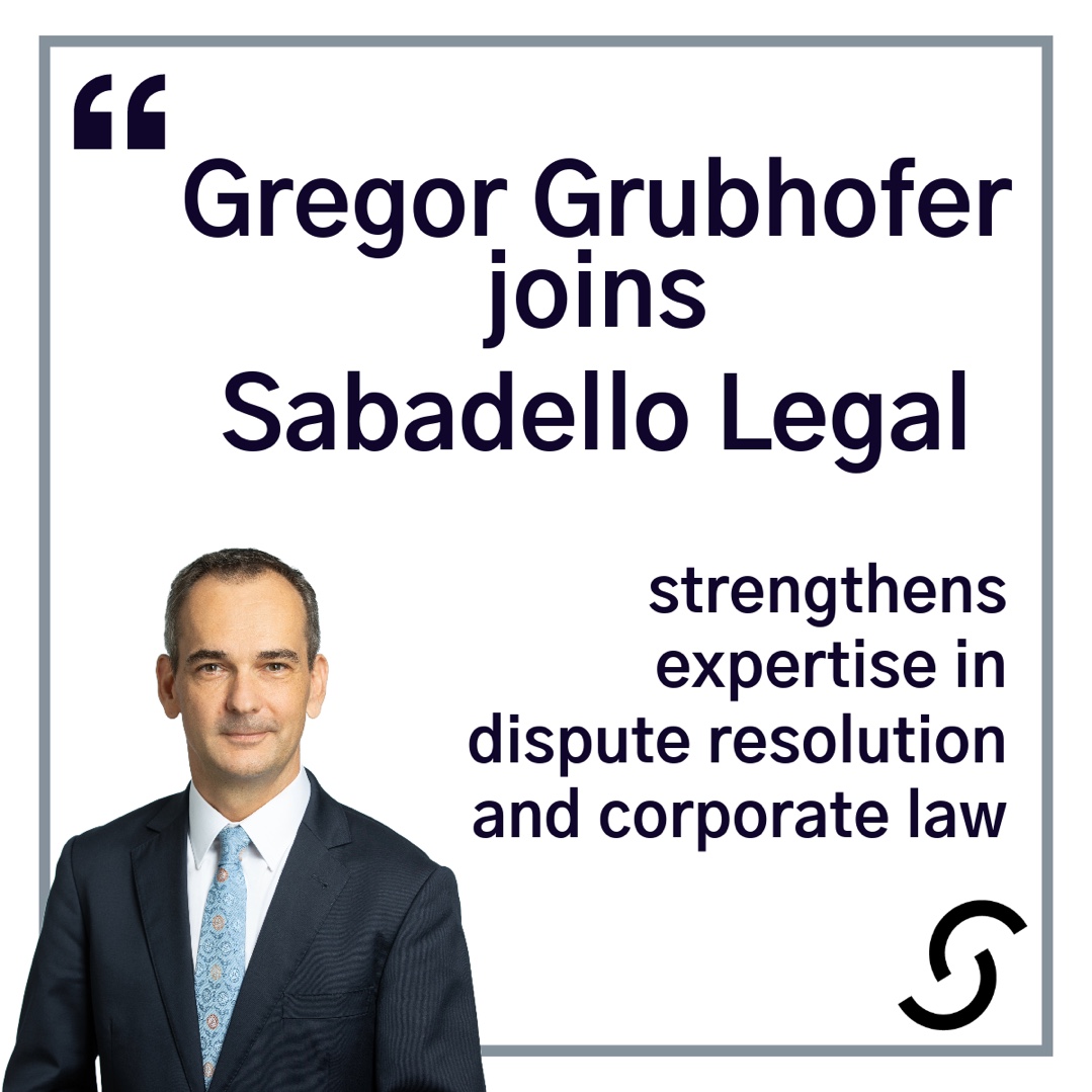 SabadelloLegal's tweet image. Wir freuen uns, Rechtsanwalt Dr. Gregor Grubhofer bei Sabadello Legal begrüßen zu dürfen. Seine Expertise in Schiedsverfahren und Unternehmensrecht wird unsere Schwerpunkte im Immobilien-, Verwaltungs- und Arbeitsrecht perfekt ergänzen.