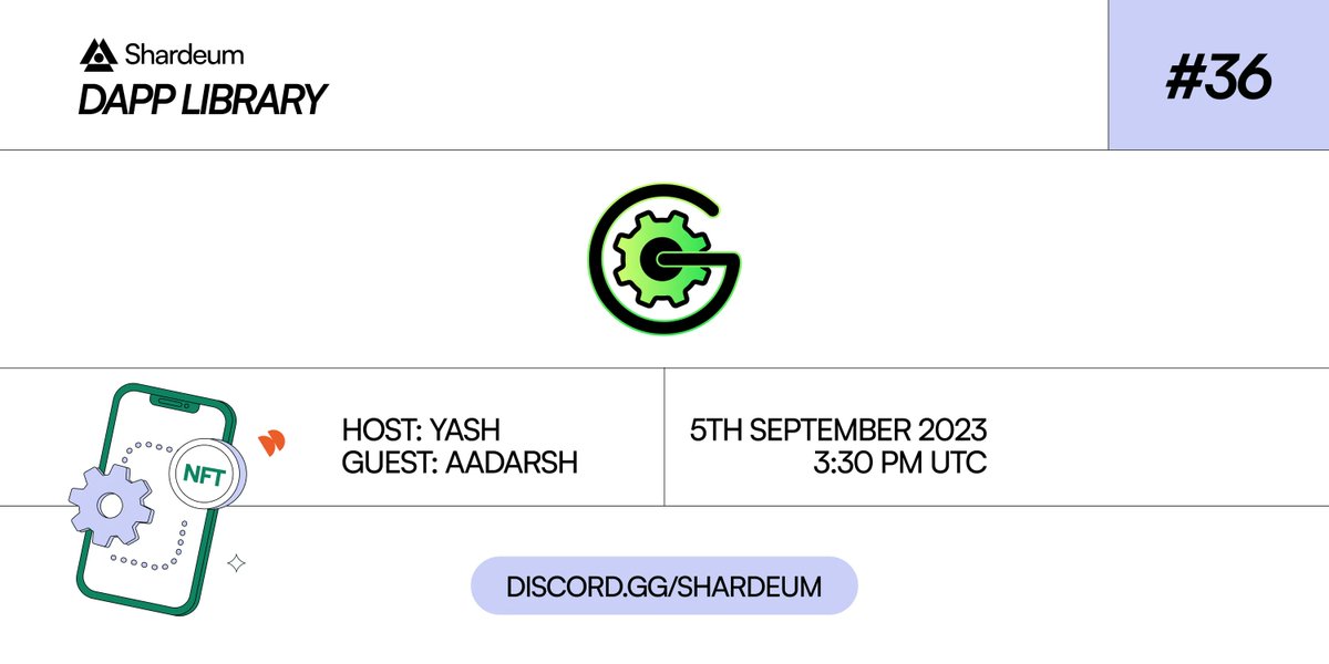 shardeum's tweet image. #DappLibrary #36: @Gear_Fi

@yashjhade meets @AadarshArmil to learn about how it facilitates “Buy Now Pay Later”, margin trading for NFTs &amp;amp; its integration with Sphinx Dapp

Tune in ⏩ discord.gg/shardeum