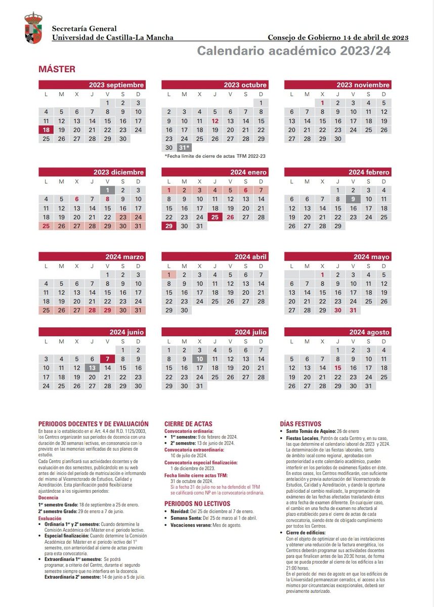 Ya estamos de vuelta para lo q necesitéis en este nuevo Curso 2023/24. 💗💪🏽

🗓️ Aquí tenéis el calendario académico de la <a href="/uclm_es/">Universidad de Castilla-La Mancha</a> de Grado y Máster.

📲 Más información disponible en la página web: uclm.es/perfiles/estud…