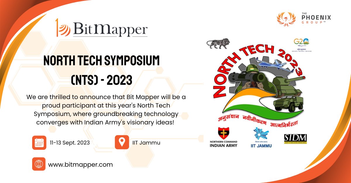 Bit_Mapper's tweet photo. We are thrilled to announce that Bit Mapper is participating in the upcoming #NorthTechSymposium 2023. This symposium is a joint initiative between the Society of @SIDMIndia  and the @FollowCII 
 #IITJammu #IndianArmy #DefenceSolutions 
#AatmaNirbharBharat #Pune #India https://t.co/FdHiuLFuec