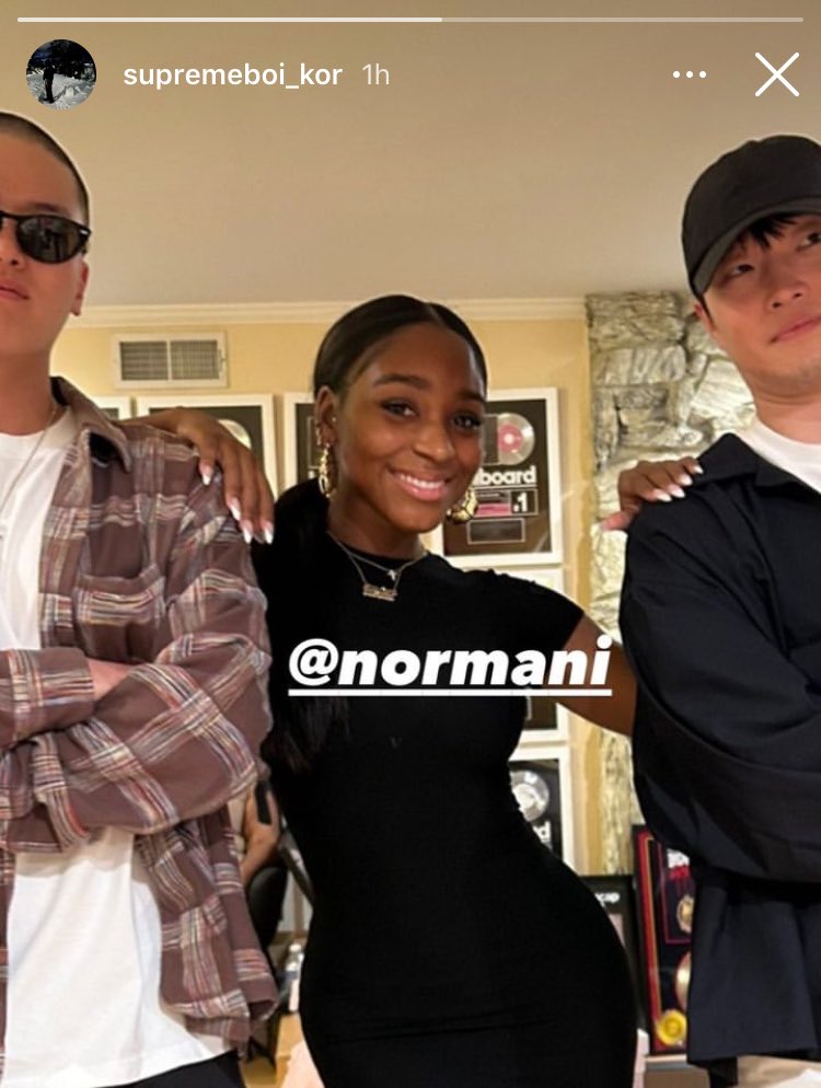 Normani recently with producer ‘Supreme Boi’ who produces/writes for both BTS and TXT. 👀 what’s tea <a href="/Normani/">Normani</a>