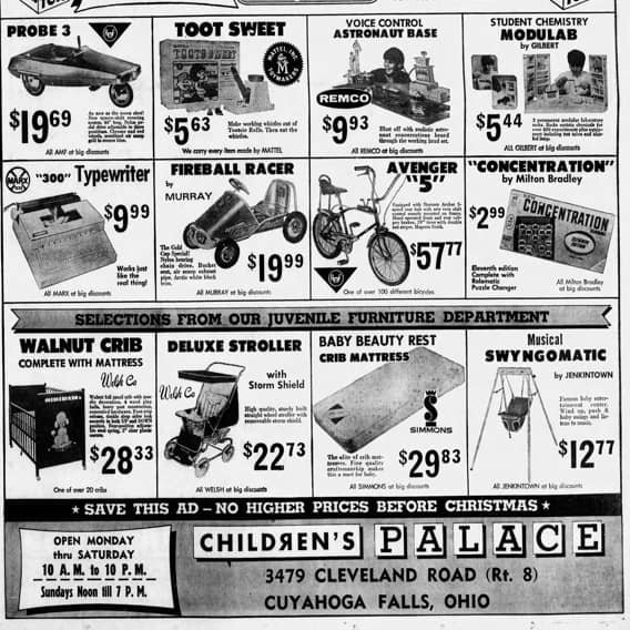 CWCPtoystores's tweet photo. 🏰 CHILDREN'S PALACE Grand Opening in Cuyahoga Falls, Ohio on September 1969...

#ChildworldToyStore #ChildrensPalaceToyStore #PeterPanda #RetroToyStores https://t.co/zUikzBA75r