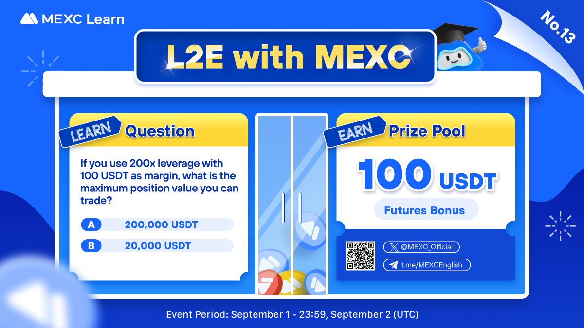 Learn to Earn with #MEXC - Unleash Your Potential in the Crypto World!🚀

🎁$100 futures bonus to be shared by 10 lucky winners!

Enter Now!
1⃣Find the answer: mexc.com/learn/article/…
2⃣Quote tweet with your answer
3⃣Tag 3 frds &amp; <a href="/MEXC_Official/">MEXC</a>
4⃣Fill out👉forms.gle/ABwU6N55bi9zwt…