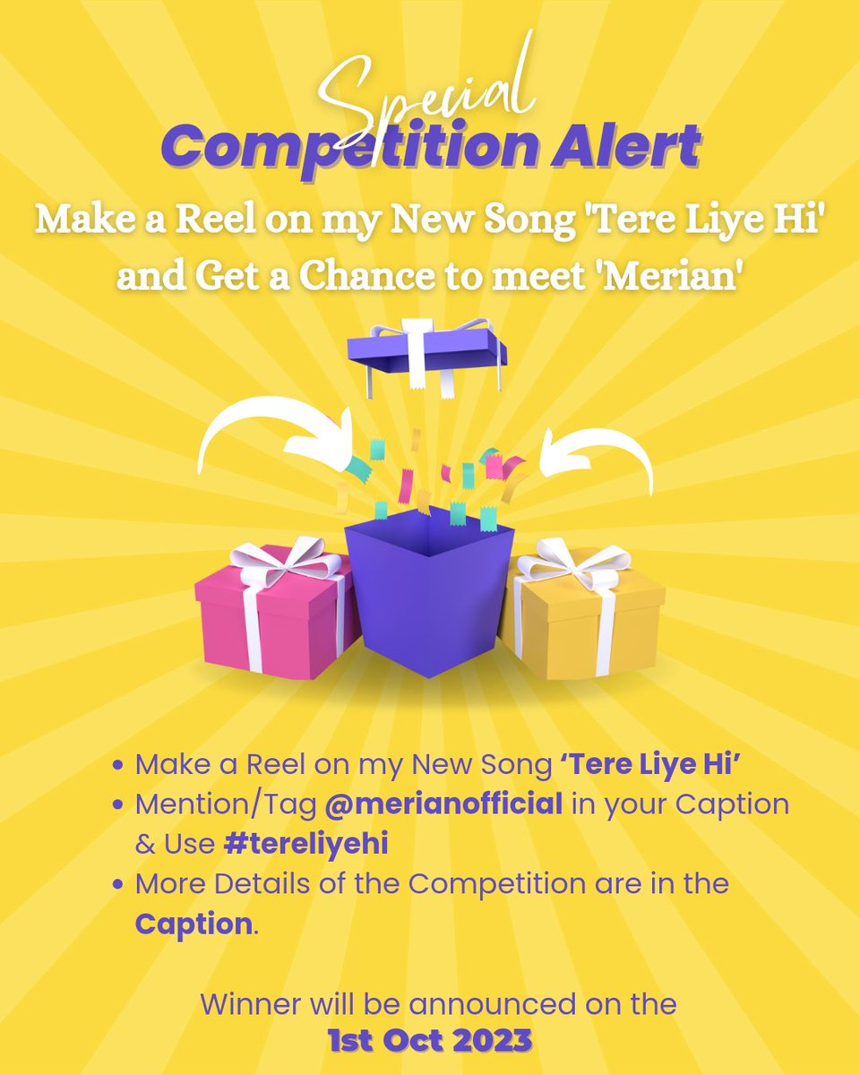 🌟🎬Join the 'Tere Liye Hi' Reel Challenge & Meet Me in Person!🎵🎥

🎶Create a Reel with My New Song 'Tere Liye Hi' (Audio Link is in the Instagram Bio)

Instagram Post: instagram.com/p/Cwo1OC7hH-r/

#TereLiyeHi #TereLiyeHiChallenge #MeetMerian #challenge #oppurtunity #Competition