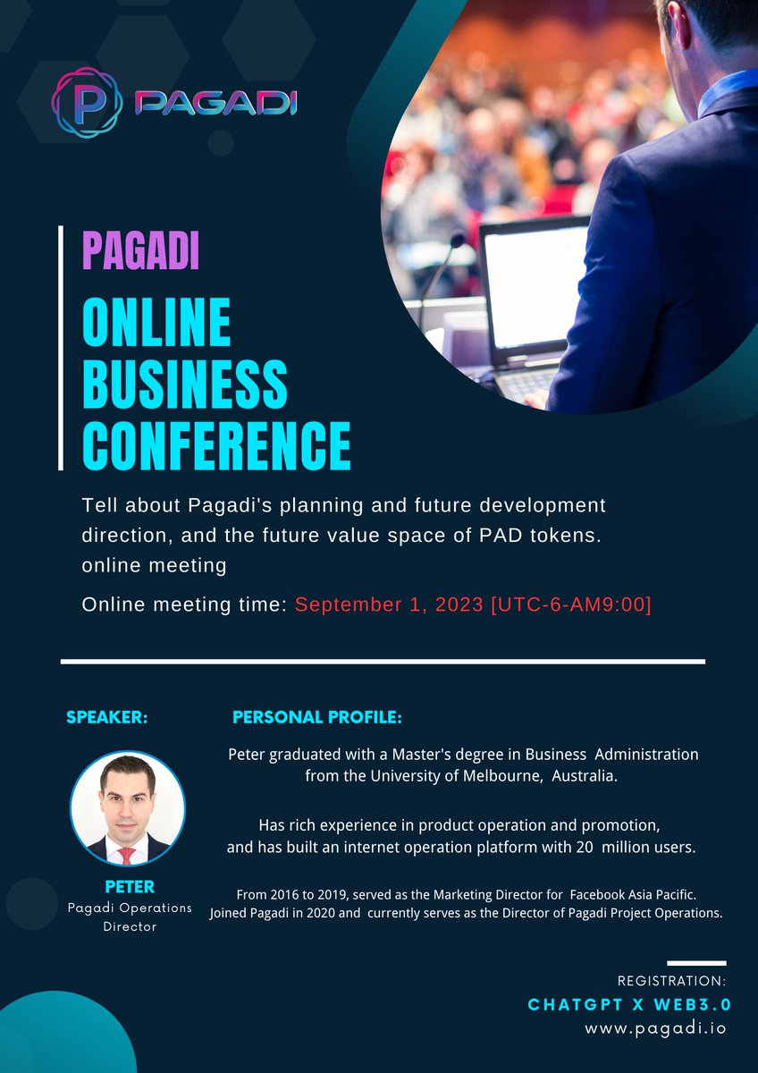 PAGADI_'s tweet photo. Important Notice:

PETER, the company's director of operations, will conduct a video conference in the online live broadcast room to talk about: Pagadi's plan and future development direction, the future value space of PAD tokens and the stable currency PUSD, etc. Please remember to participate in time and keep your doubts in mind. We will get all the answers, please inform the team members to participate in time.

Countdown: 8 hours until the start of the video conference.

Video Conference Location: YouTube Conference

Please pay attention to official group news and YouTube PAGADI official account.