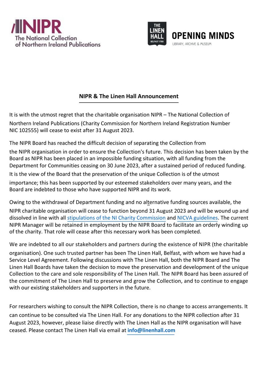 thelinenhall's tweet photo. Announcement from NIPR and The Linen Hall.
To read the announcement, please visit: https://t.co/f0QrhjfpEv https://t.co/cG9SSsFfNb