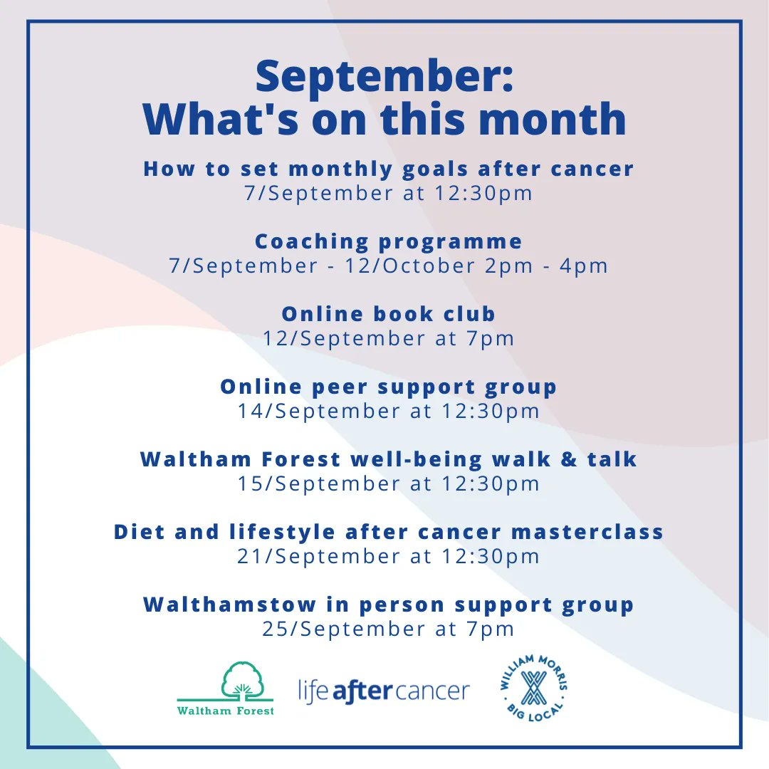 We are back after our summer break &amp; would love to see you for a goal-setting workshop or at our diet and lifestyle after cancer masterclass with the wonderful Toral Shah <a href="/theurbankitchen/">The Urban Kitchen</a> - Book your free space - buff.ly/3KjkWxl  
#LifeafterCancer #CancerSupport