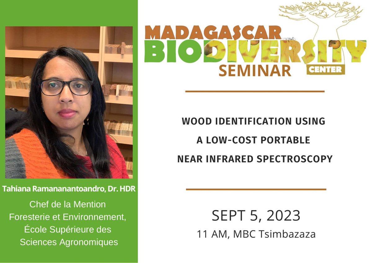 Madagascar Biodiversity Center (@mbc_madagascar) on Twitter photo ππ²π¬On Tuesday, <a href="/tahianarama/">Tahiana Ramananantoandro</a> from <a href="/ESSAForets/">ESSA Eaux et ForΓͺts</a> will talk and demonstrate the use of spectroscopy for wood identification.
π
Tuesday, Sept 5th, π 11:00
π MBC Tsimbazaza
Zoom link: uwmadison.zoom.us/j/96651580642 ππ²π¬On Tuesday, <a href="/tahianarama/">Tahiana Ramananantoandro</a> from <a href="/ESSAForets/">ESSA Eaux et ForΓͺts</a> will talk and demonstrate the use of spectroscopy for wood identification.
π
Tuesday, Sept 5th, π 11:00
π MBC Tsimbazaza
Zoom link: uwmadison.zoom.us/j/96651580642