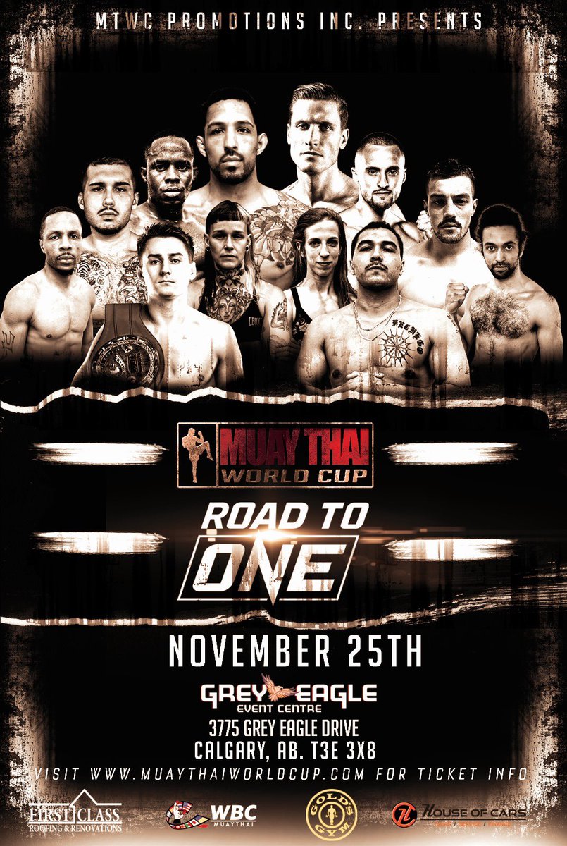 November 25th , MTWC presents Road to <a href="/ONEChampionship/">ONE Championship</a> finals with undercard featuring <a href="/WBCMuaythai/">WBC MuayThai</a> international and domestic titles. 

3 winners of RTO will walk away with a $100k multi fight contract with ONE. 

Tickets &gt;&gt; muaythaiworldcup.com 

📍 <a href="/GreyEagleResort/">Grey Eagle Resort & Casino</a>  3pm🚪