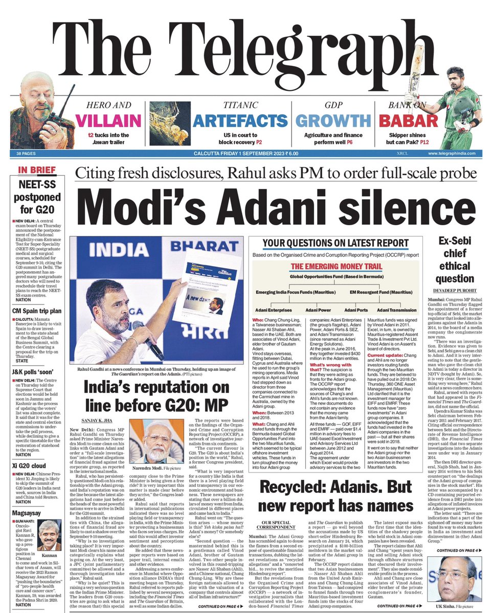 NehaKoppula's tweet photo. Reputed global financial newspapers have reported that a billion dollars went from India, circulated abroad and then it came back to India and used by the Adani Group to buy infrastructure projects in the country
- Shri. Rahul Gandhi
#TheAdaniFiles #AdaniScam2023 https://t.co/QUzsBD8ShH