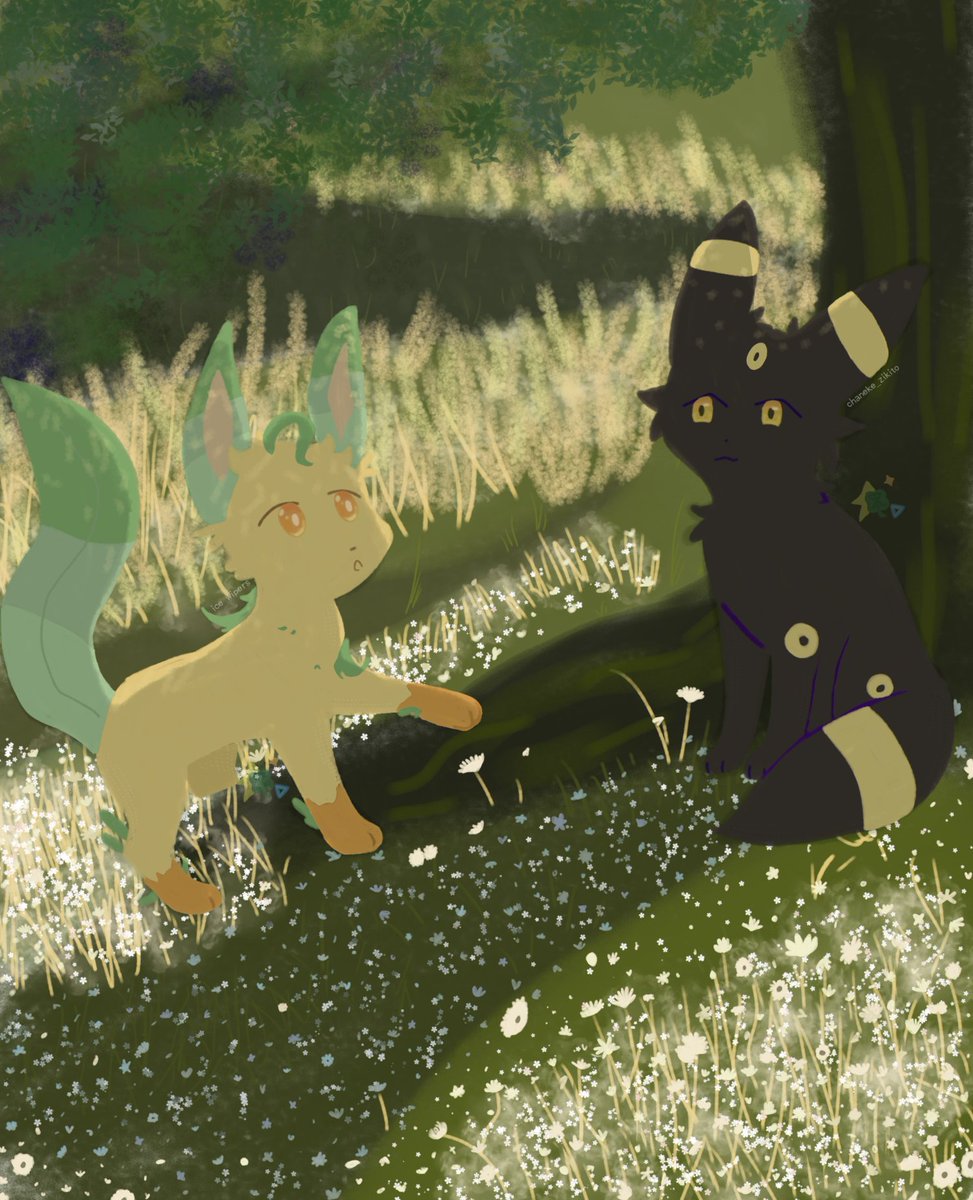 icewipers's tweet image. Saliendo de la zona de confort, por fin hice un fondo aceptable ùwú
#Pokemon #umbreon #leafeon #ポケモンイラスト
