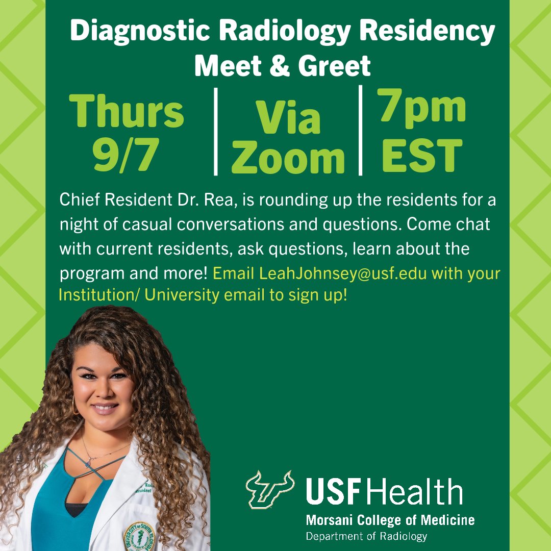 Dr. <a href="/XReaVision/">Brittany Fowler Rea, MD</a> is rounding up the residents for a special night! See flyer for details!

#DiagnosticRadiology #Radiology #WhyUSF #LadiesinRadiology #Radiologyresident <a href="/FRS_RFS/">FRS RFS</a> <a href="/RSNA/">RSNA</a> #Match2024 #FRS #RSNA #USfRadiology