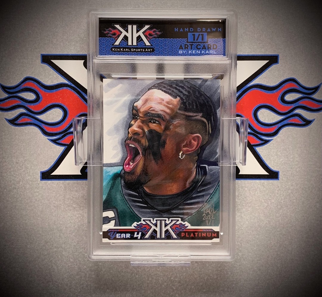 thecardcradle's tweet photo. The outstanding work of Ken Karl Sports Art. Honored to have his art card in a CardCradle wall display. The CardCradle lets you Show Up! https://t.co/gwwAniI3aC
