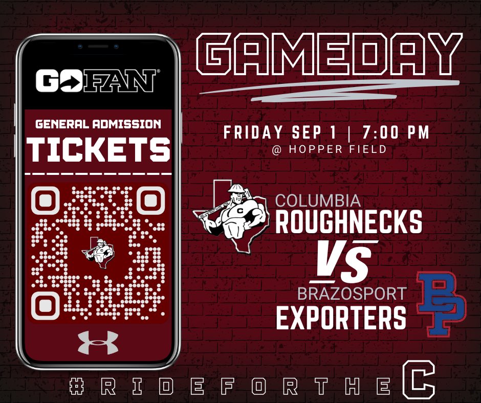 Roughnecks Football GAMEDAY‼️ 🗓️Friday, Sept. 1st ⏰7:00PM 📍Hopper Field 🆚Brazosport 🎟️ gofan.co/event/969345 #RideForTheC #PURP @CBISDTx