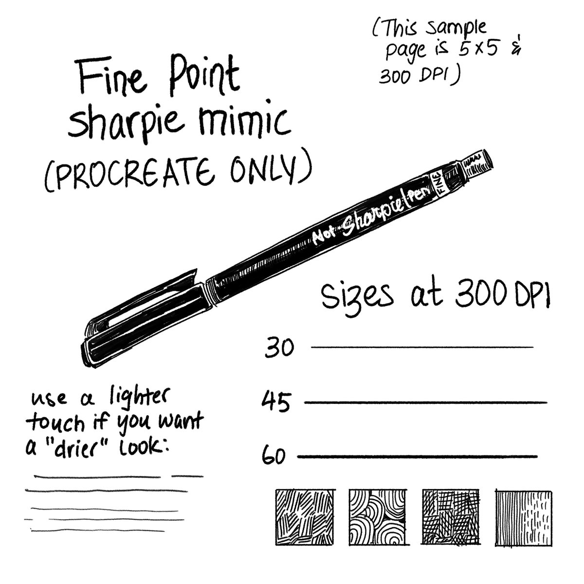 i made a new pen! fine point sharpie mimic for procreate, pay what you like! 🔗below!