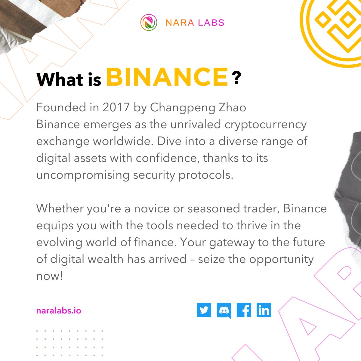 Project of the Week:

@Binance

Join us in spotlighting Binance, a global crypto powerhouse. Discover innovation, security, and endless possibilities.

For more content like this follow us and visit naralabs.io

#ProjectOfTheWeek #Binance #cryptonews #crypto