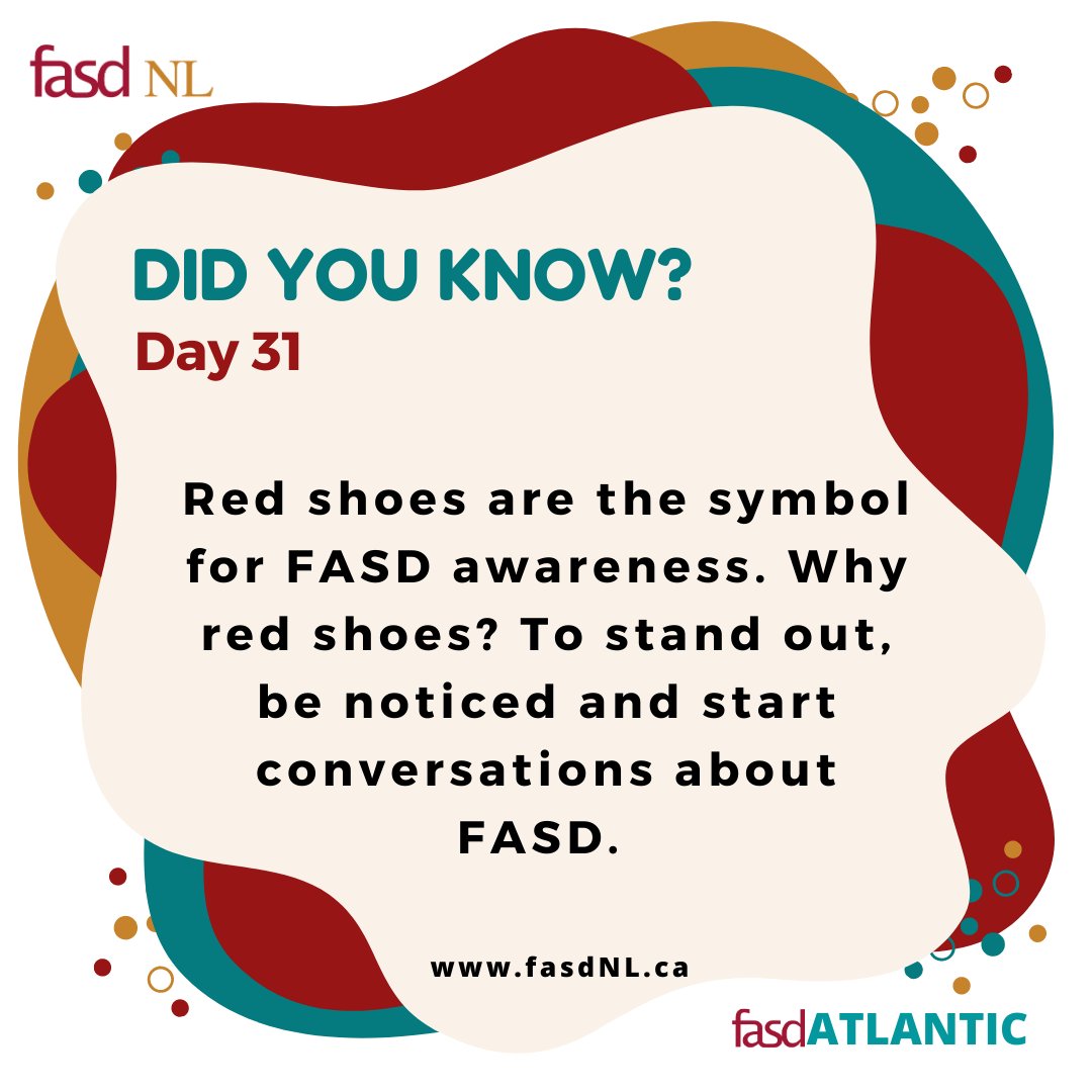 FASDNL_Team's tweet photo. #DidYouKnow: Day 31

Red shoes are the symbol for FASD awareness. Why red shoes? To stand out, be noticed &amp; start conversations about #FASD. 👠

This is the last day of our #DidYouKnow posts! What was the most interesting/surprising fact to you? 
Comment below!

#FASDfact https://t.co/9MhQYxjuuU
