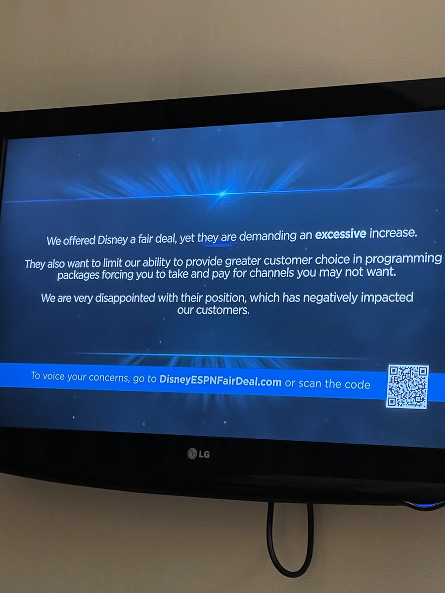 f_lassiter's tweet photo. ⁦@Disney⁩ ⁦@espn⁩ ⁦@GetSpectrum⁩ “You cannot be serious”…pulling this nonsense in the midst of the US Open  and the right at the start of the college football season.  #worthless https://t.co/W9r3EqhyAA