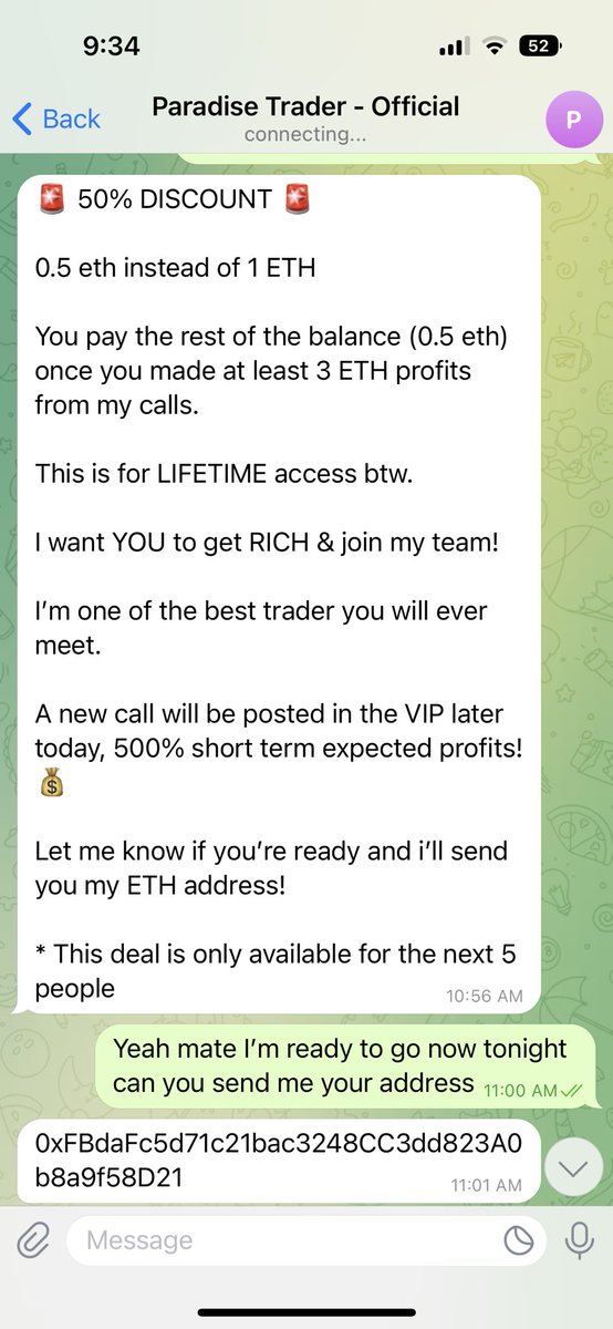 paddyfitz7's tweet photo. @paradisebullrun Watch out people who joins his telegram⚠️

Will reply instantly until funds are sent! Then will ghost you!

photoshop was used to reel in conversation! https://t.co/DbCe5vCJFw