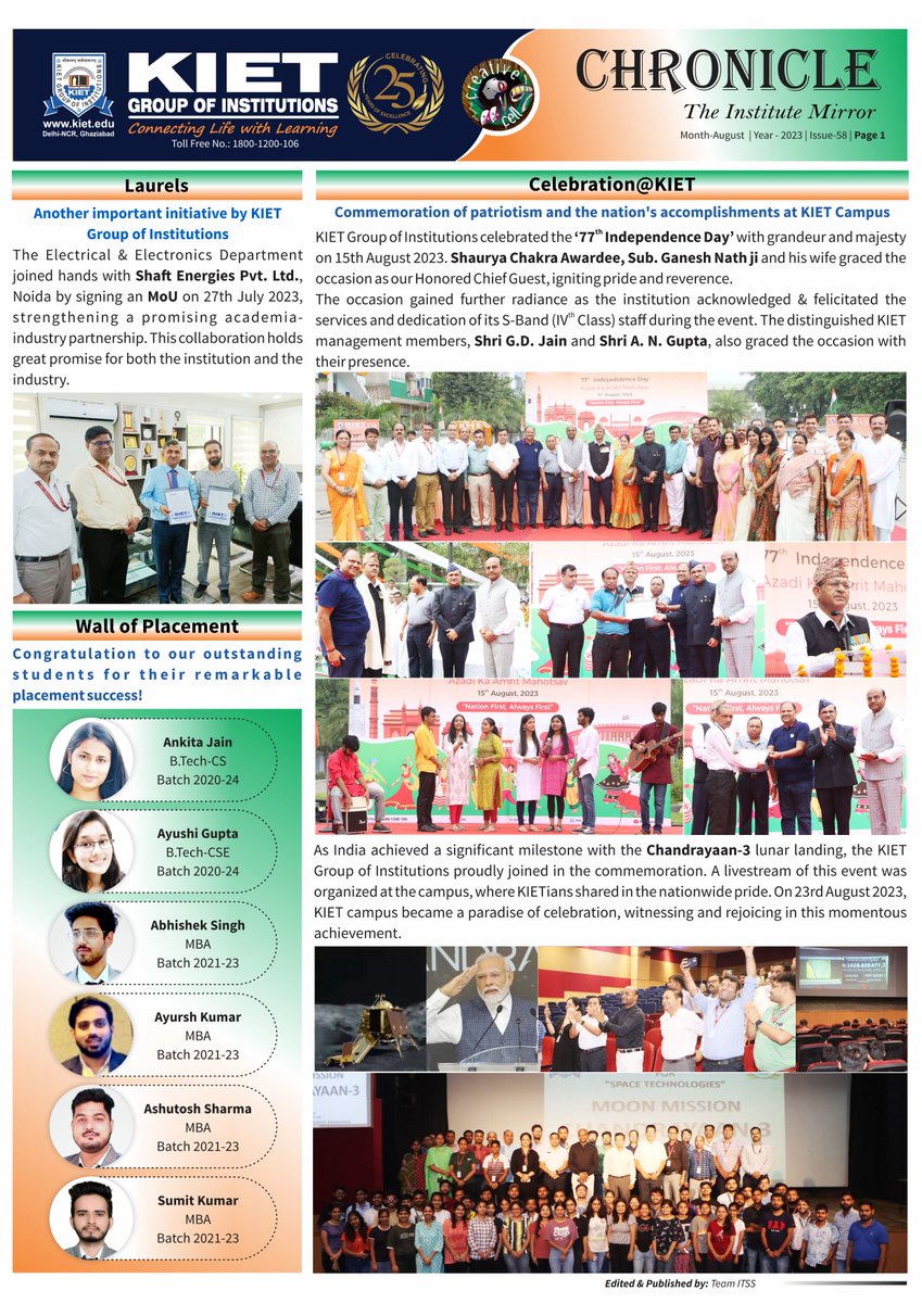 Kiet_edu's tweet photo. Unveiling the August 2023 edition of KIET Chronicle - The College Newsletter: A canvas of triumphs, innovations, and remarkable strives.
#kiet #kiet_group_of_institutions #ghaziabad #aktu #engineering #college #newsletter #chronicle #KIET_Chronicle_August_2023 #KIET_Chronicle https://t.co/lXeVowCO1c