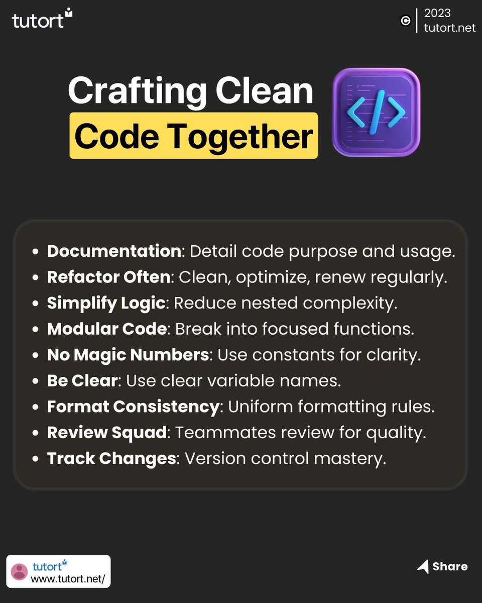 tutort_academy's tweet image. CRAFTING CLEAN CODE TOGETHER 💻

“A well-crafted code is like a finely woven tapestry; it tells a story, conveys purpose, and makes the complex appear effortlessly elegant👩‍💻”

#tutortacademy #codetogether