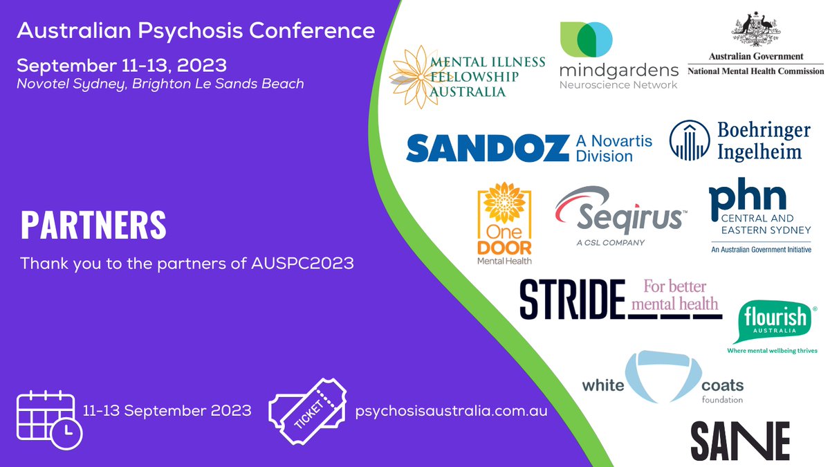 Thank you to our valued partners of the Australian Psychosis Conference. 🚨 Final day to secure your tickets🚨 psychosisaustralia.com.au/australian-psy… #AUSPC2023 #bethebridge