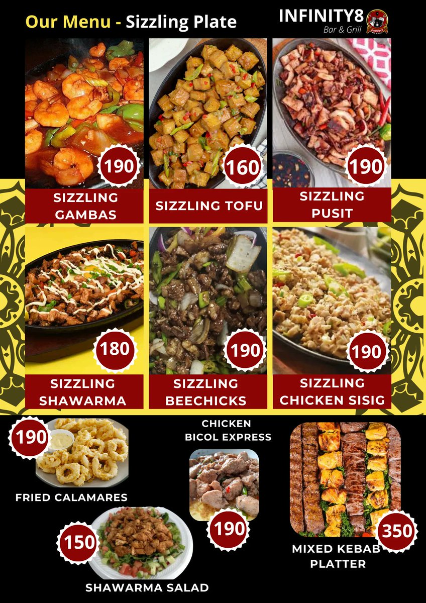 Infinity8_BG's tweet photo. Hello SEPTEMBER!

Eto na ang ating MENU, check nyo na! 
Order na po kayo 😁☺️

#beerlovers #infinity8barandgrill #PulutanLover https://t.co/PXYijjedr1
