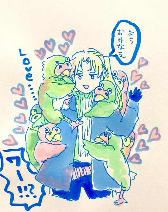 同僚ちゃんから君生きインコに愛されすぎてるジャン・ジャックモンドもろたから自慢する✨✨ 