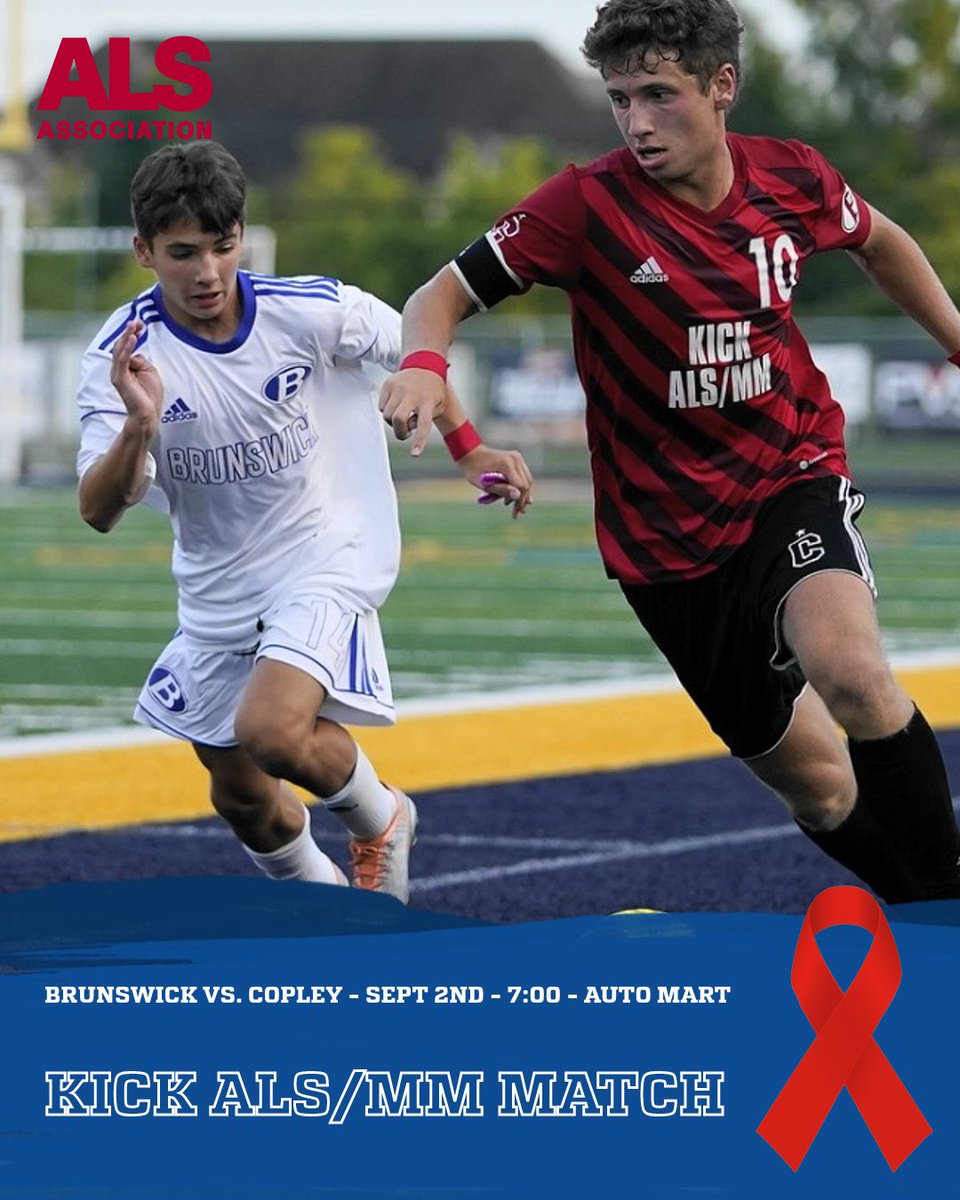 Brunswick HS Soccer (@soccer_bhs) on Twitter photo SATURDAY, WE FIGHT!!
Not against each other, but together for causes greater than storied rivalry.
<a href="/copleysoccer/">Copley Soccer</a> and <a href="/Soccer_BHS/">Brunswick HS Soccer</a> join together to #KickALS and #KickMM in the 2nd annual Kick ALS/MM Match.
Join us on Saturday by wearing RED to our game!
#GoBigBlue #Community SATURDAY, WE FIGHT!!
Not against each other, but together for causes greater than storied rivalry.
<a href="/copleysoccer/">Copley Soccer</a> and <a href="/Soccer_BHS/">Brunswick HS Soccer</a> join together to #KickALS and #KickMM in the 2nd annual Kick ALS/MM Match.
Join us on Saturday by wearing RED to our game!
#GoBigBlue #Community