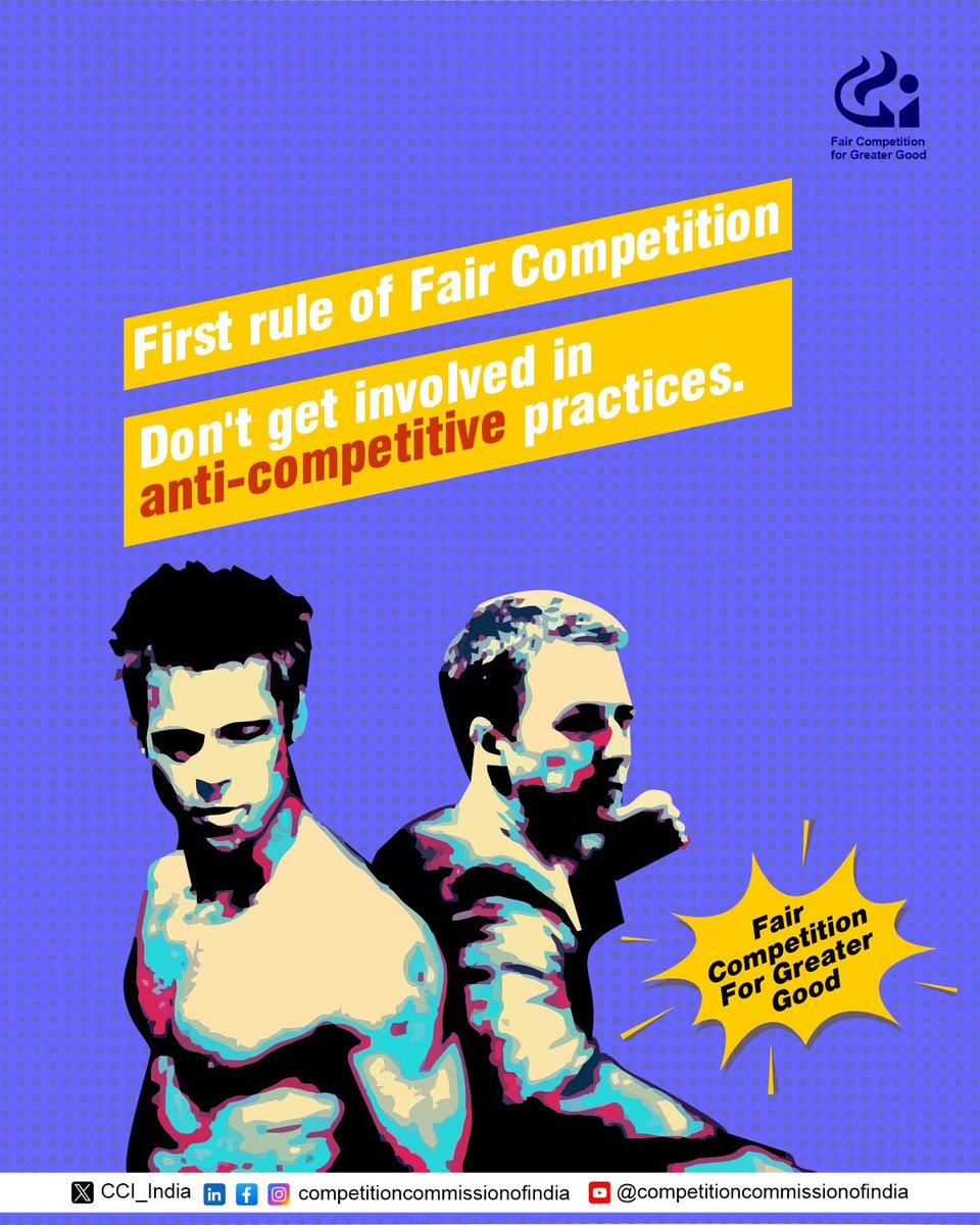 CCI_India's tweet photo. The first rule of business should be fair competition!

Let's knock out anti-competitive practices to ensure a level playing field.

#FairCompetition #LevelPlaying #CCI https://t.co/j3N1TDfTps