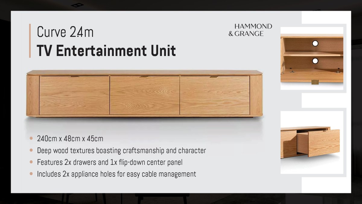 hammondgrange's tweet image. Be the envy of your friends with this stunning Curve 2.4m Entertainment Unit! 🤩 Explore the world of home entertainment like never before. 📺 👉 hammondandgrange.com.au/product/curve-…

#hammondandgrange #homefurniture #entertainmentunit #TVentertainmentUnit #funitureathome