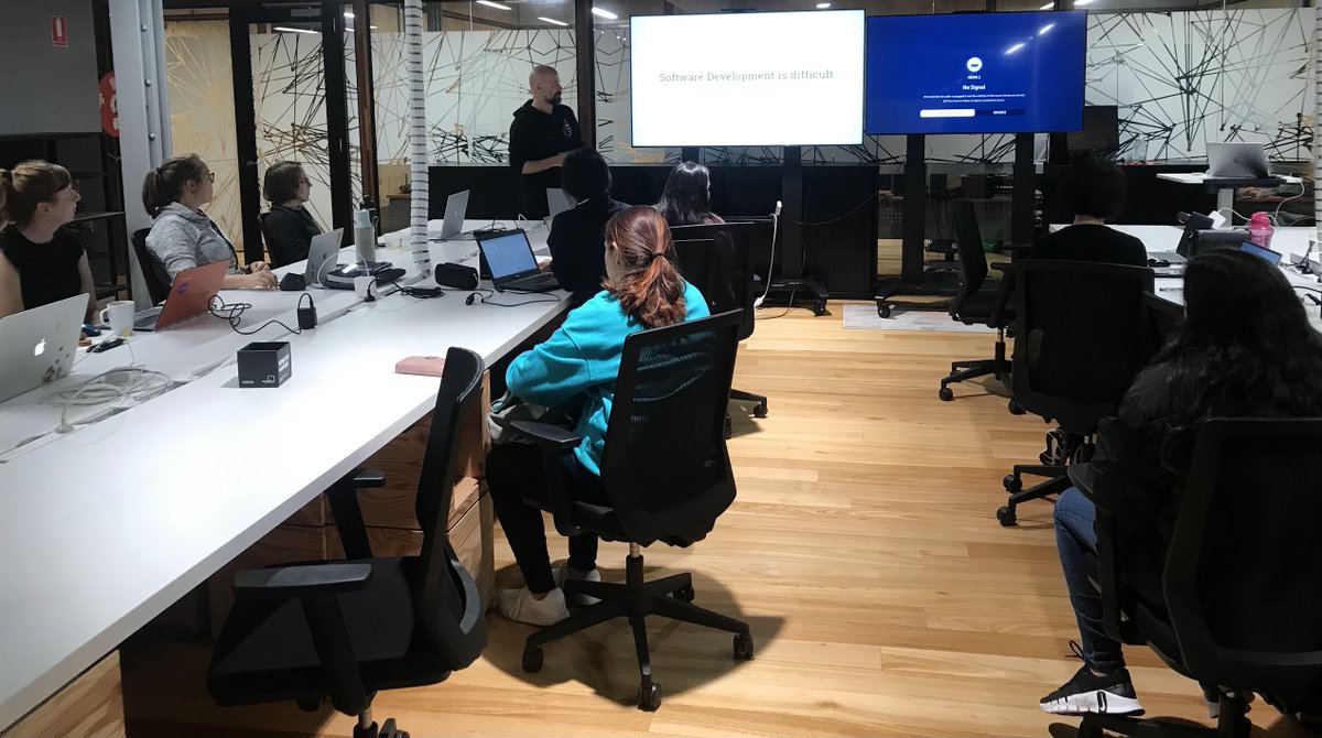 This week, the She Codes Brisbane cohort got to hear an interesting talk about 'Common Security Pitfalls' by Isaac Powell. They were taught about 5 of the OWASP Top 10 risks that are commonly faced by web applications and also started learning React. 👩‍💻💜 #coding #womenintech