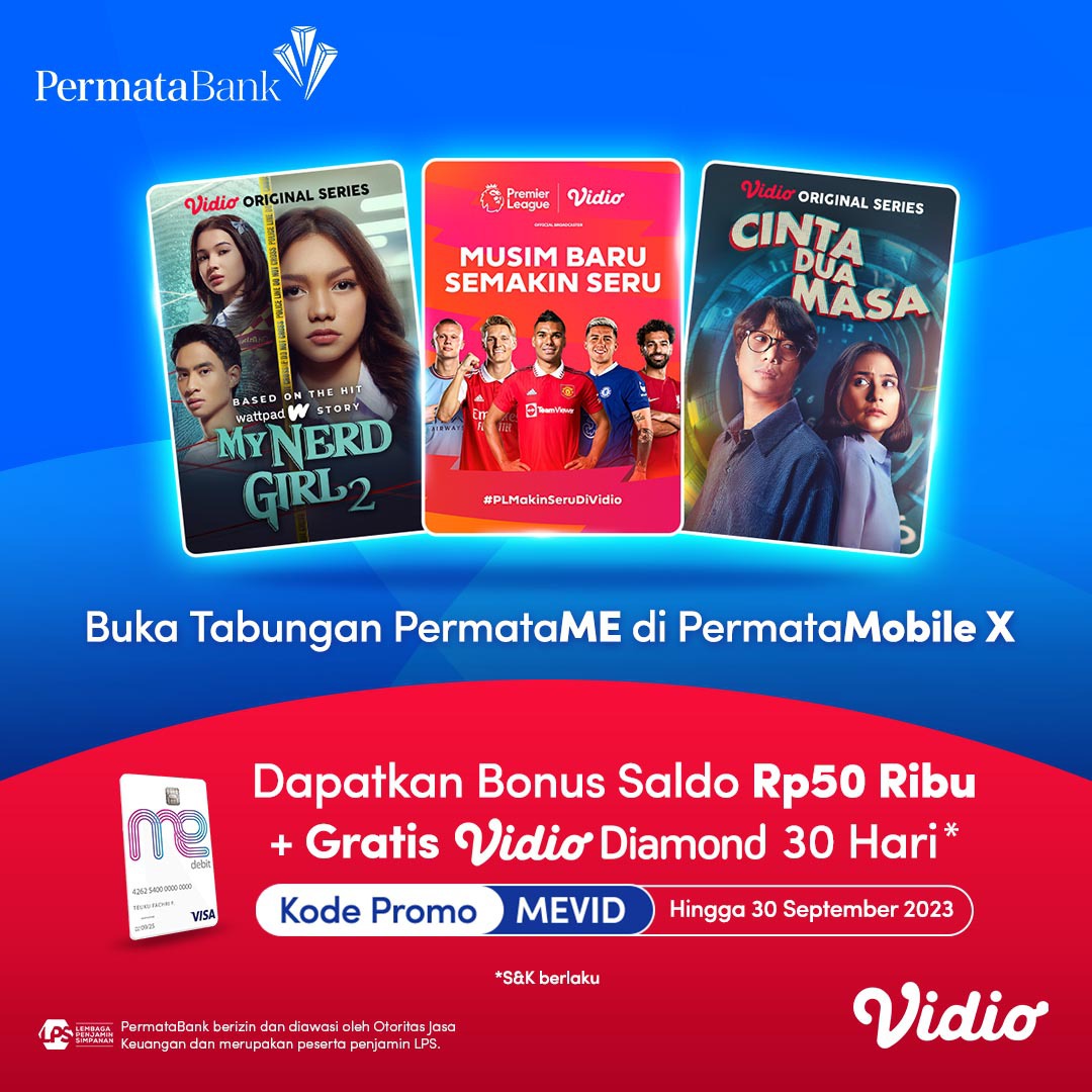 vidio's tweet photo. Dapatkan BONUS saldo Rp50.000 + GRATIS Vidio Diamond selama 30 hari!! Langsung aja buka tabungan dengan PermataME di PermataMobil X!! π€©
Tunggu apa lagi? π https://t.co/1CiNXzz1pX
#SemuaAdaDiVidio #PermataME https://t.co/ROfxXWwiMi