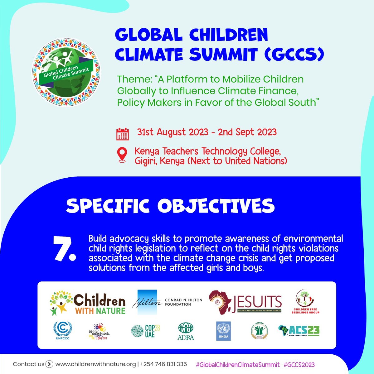 JENA_Africa's tweet photo. Empowering Tomorrow's Climate Leaders! Join us at #GCCS2023 as we:
7.Advocate for kids' environmental rights. 📢🌱
8.Shape a global climate strategy. 📋🌏
9.Harness tech for climate solutions. 🌐🤖
#Youth4ClimateAction #ChampioningChange
#GlobalChildrenClimateSummit #ACS2023 https://t.co/laRWwen0Gq