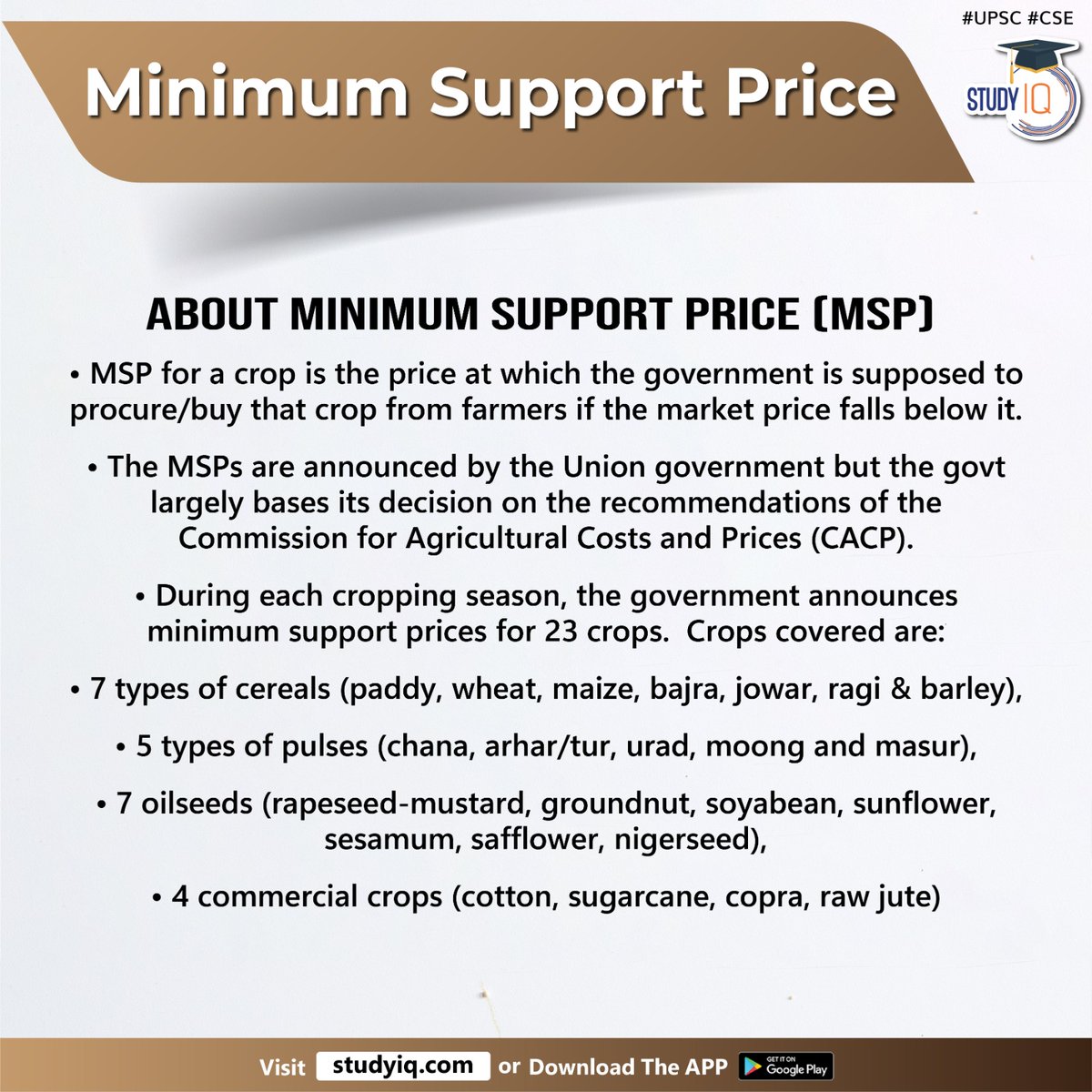 bankiqeducation's tweet photo. Minimum Support Price

#minimumsupportprice #foodinflation #msp #kharifcrops #inflationofvegetables #cacp #commissionforagriculturecostsandprices #crops #chana #arhar #tur #urad #moong #masur #jowar #ragi #commericalcrops #sugaracane #copra #upsc #cse #ips #ias #foodsecurity https://t.co/9NKNzu1CnT