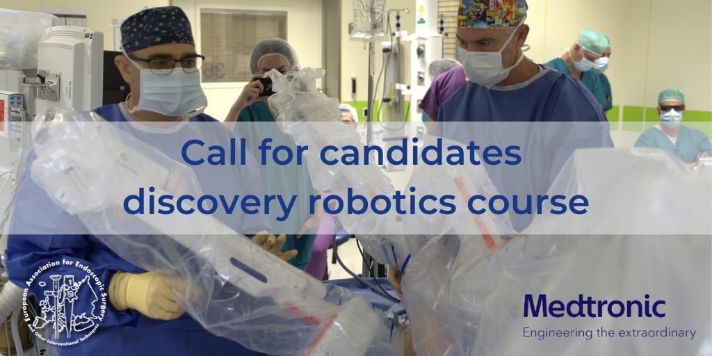 EAES_eu's tweet photo. One of the main goals of the EAES is the education and training of surgeons. Therefore we are thrilled to announce that we can offer 12 places in a discovery robotics course, sponsored by Medtronic, on their HUGO robotic system. 
All EAES members: check your inbox for more info! https://t.co/uepXzJ8uiI