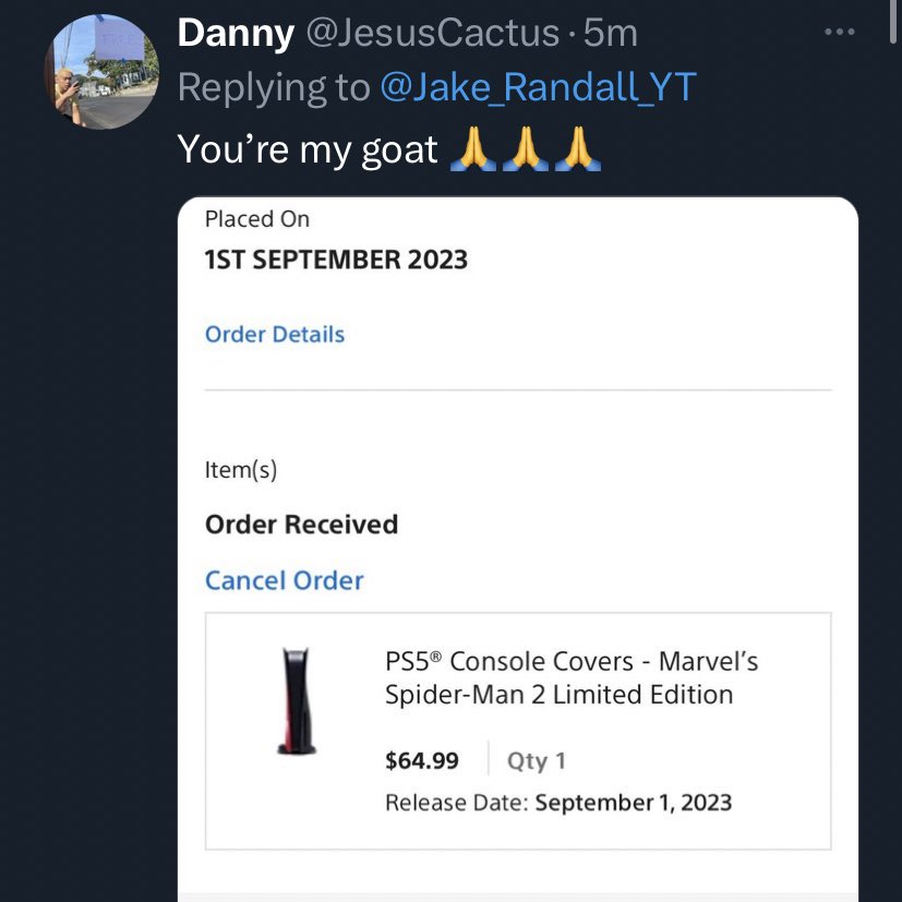 JakeRandall's tweet photo. CONGRATULATIONS TO EVERYONE who just bought the spider man ps5 plates from my live stream 20 minutes ago!! The stream is still happening so if you want to buy them I’d recommend joining now!
https://t.co/AGL3rQOrVP https://t.co/r1GdM91htm