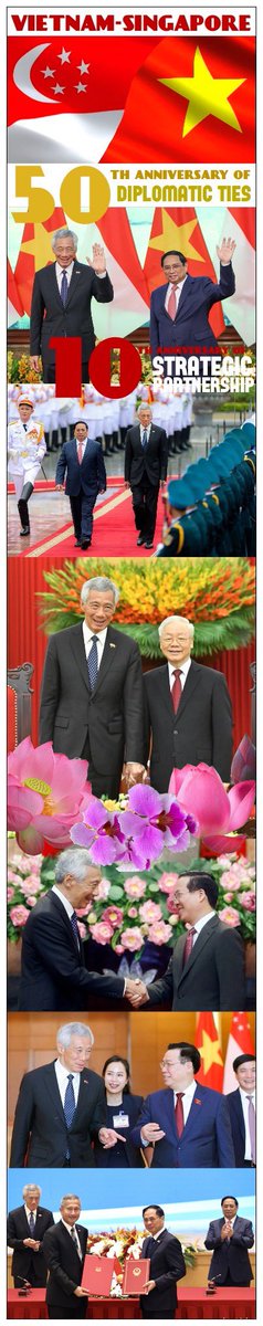 VIETNAM - SINGAPORE
The 50th anniversary of diplomatic ties.
The 10th anniversary of strategic partnership.
#PMPhamMinhChinh & #PMLeeHsienLoong reached a consensus on considering upgrading bilateral ties to a comprehensive strategic partnership.
#Vietnam 🇻🇳 
#Singapore 🇸🇬