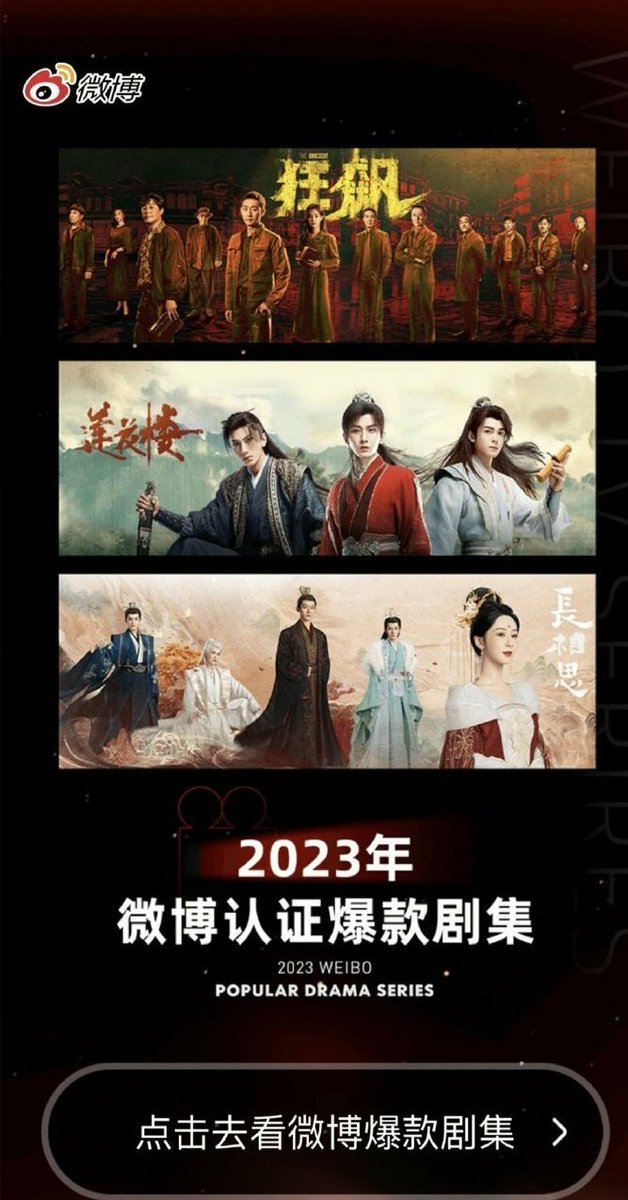Weibo most popular drama of 2023:-
📍#TheKnockout starring #ZhangYi, #ZhangSongwen

📍#MysteriousLotusCasebook starring #ChengYi,#ZengShunxi

📍#LostYouForeverS1 starring #YangZi, #ZhangWanyi

#Cpop