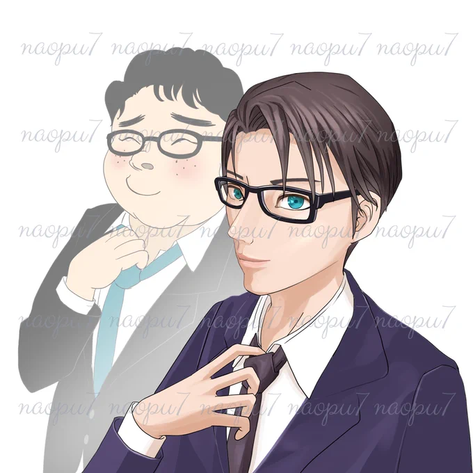 とあるご提案絵イケメンキャラと背後に浮かぶオタクキャラ#カッコイイ #眼鏡男子 #オタク #アイコン依頼 