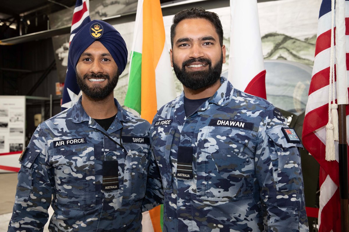 AusAirForce's tweet photo. Flight Lieutenants Inderbir Singh and Darpan Dhawan are proud to combine their Indian 🇮🇳 & Australian 🇦🇺 heritage during international military events like #ExerciseMalabar and work alongside members of the Indian Armed Forces.
📖 // https://t.co/D7nfLYA0Pl https://t.co/OEWQqQ6daT