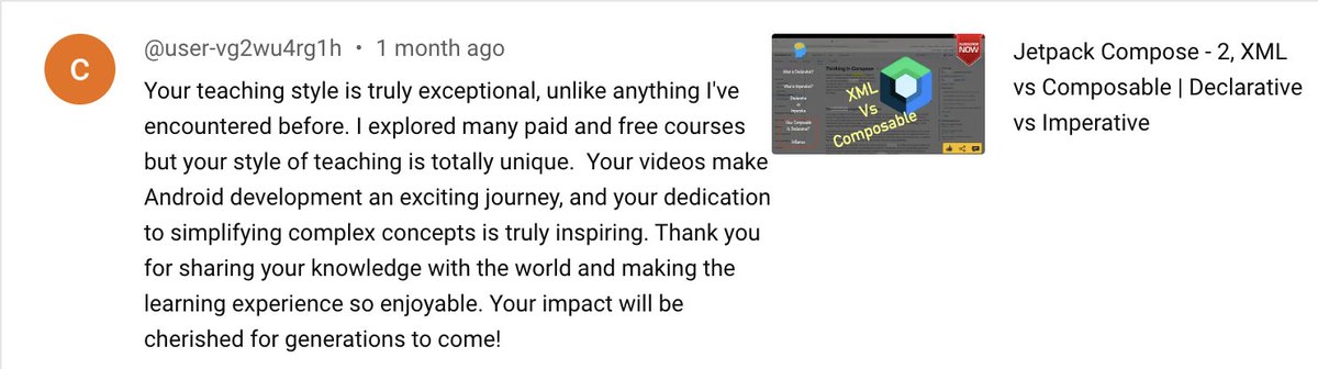 anilvdeshpande's tweet image. Came across this comment by an unknown audience while scrolling through the comment section of my YouTube channel #codetutor.
Only way to respond is - Thank you 🙏🏼