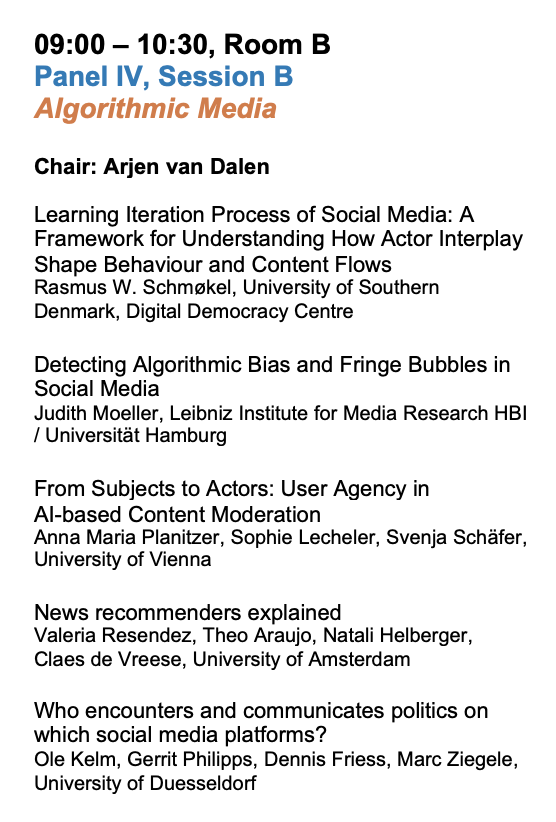 Interested in all things 'Algorithmic Media'? Then come join our early 🐦 panel at #ECREAPolComm23 9am, Room B 🙂