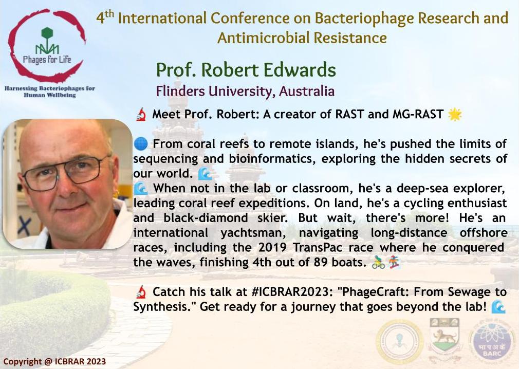 Phages for Life 2023 (Hybrid Conference) (@phagesymp2023) on Twitter photo 🔬 Meet Prof. <a href="/linsalrob/">Rob Edwards</a>: A creator of RAST and MG-RAST 🌟
🌐 From coral reefs to remote islands, he's pushed the limits of sequencing and bioinformatics.
🔬 Catch his talk at #ICBRAR2023: "PhageCraft: From Sewage to Synthesis." Get ready for a journey that goes beyond the lab! 🔬 Meet Prof. <a href="/linsalrob/">Rob Edwards</a>: A creator of RAST and MG-RAST 🌟
🌐 From coral reefs to remote islands, he's pushed the limits of sequencing and bioinformatics.
🔬 Catch his talk at #ICBRAR2023: "PhageCraft: From Sewage to Synthesis." Get ready for a journey that goes beyond the lab!