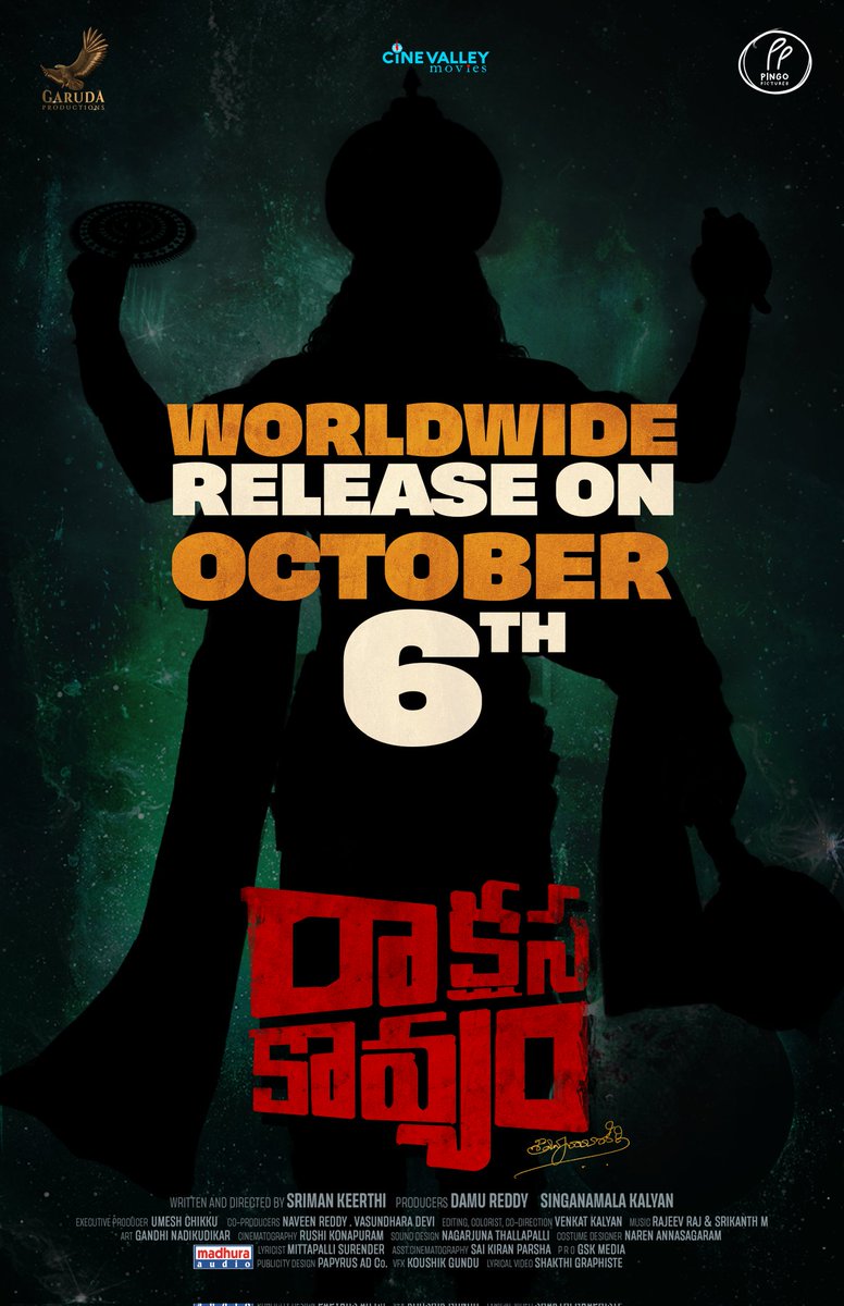 CineValley's tweet photo. Get ready to witness the madness 💥#RaakshasaKaavyam is releasing on October 6th 🎬
#MonstersAreArriving in your Nearest Cinemas Worldwide 
 #GarudaProductions
 #PingoPictures 
@abhainaveen @daya4feb @SrimanKeerthi @rushijntu @PawonRamesh @damukosnam @AnveshMichael @MadhuraAudio https://t.co/ATe2JnLs1h