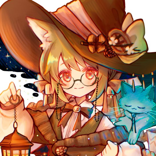 1girl glasses animal ears hat cat witch hat smile  illustration images