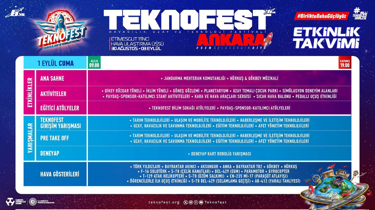 3. Gün Etkinlik Takvimi 📍 Etimesgut Havalimanı 🗓 1 Eylül #TEKNOFEST2023 🚀