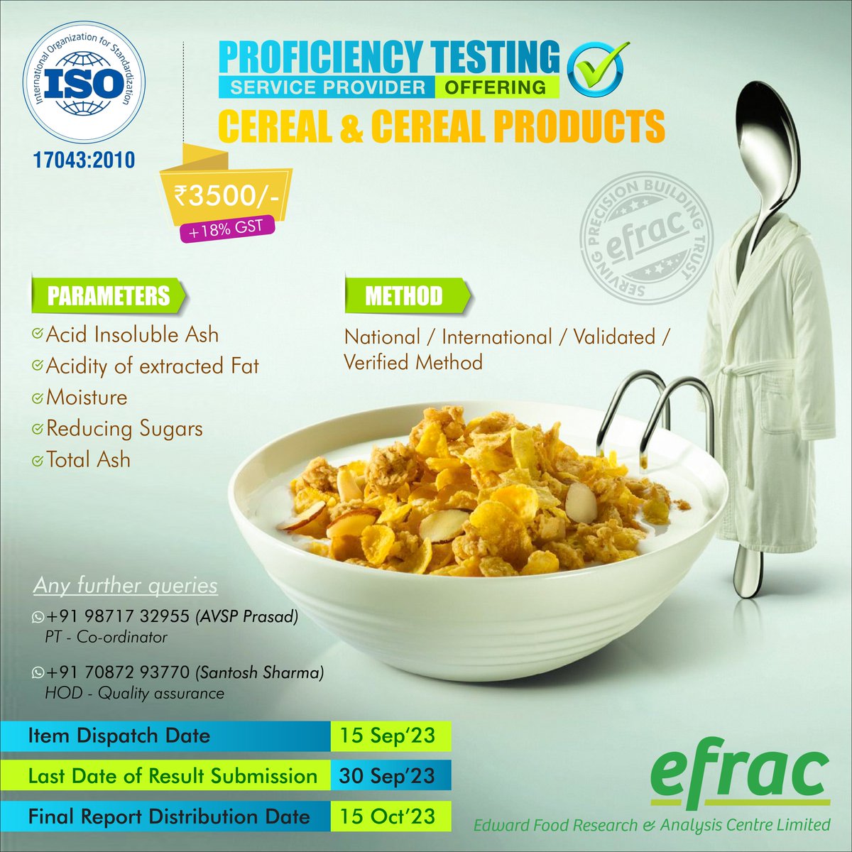 #efrac #efraclab #proficiencytesting #pt #cereals #iso17043 #foodtesting #laboratory #nabl #fssai #apeda #bis #eic